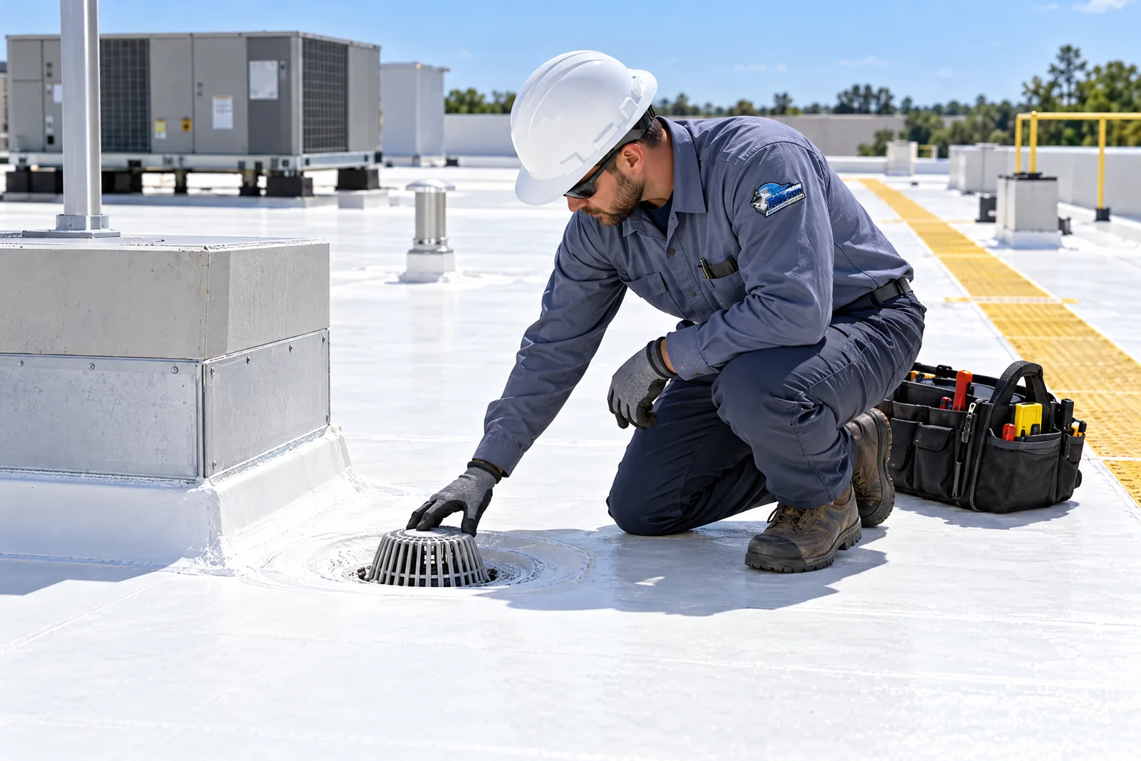 Maintained coated commercial roof surface